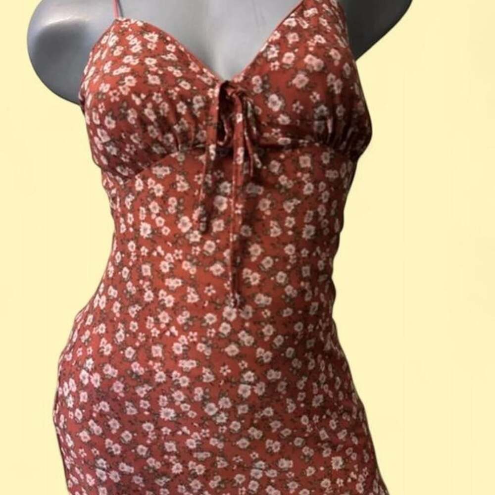 Ultra Flirt Floral Maxi Dress Size L Red Cami Tie Front